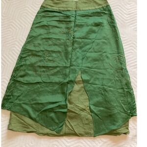 Garnet Hill Green Silk Embroidered Floral Midi Skirt - Women's